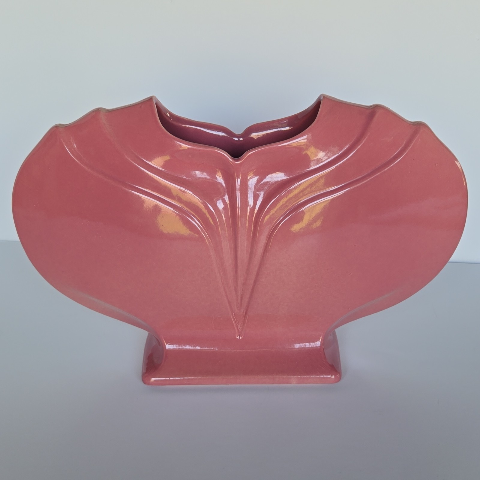 McCoy Roseville Floraline Vase Dusty Rose Art Deco Style USA Large 13 McCoy Roseville Floraline Vase Dusty Rose Art Deco Style USA Large 13