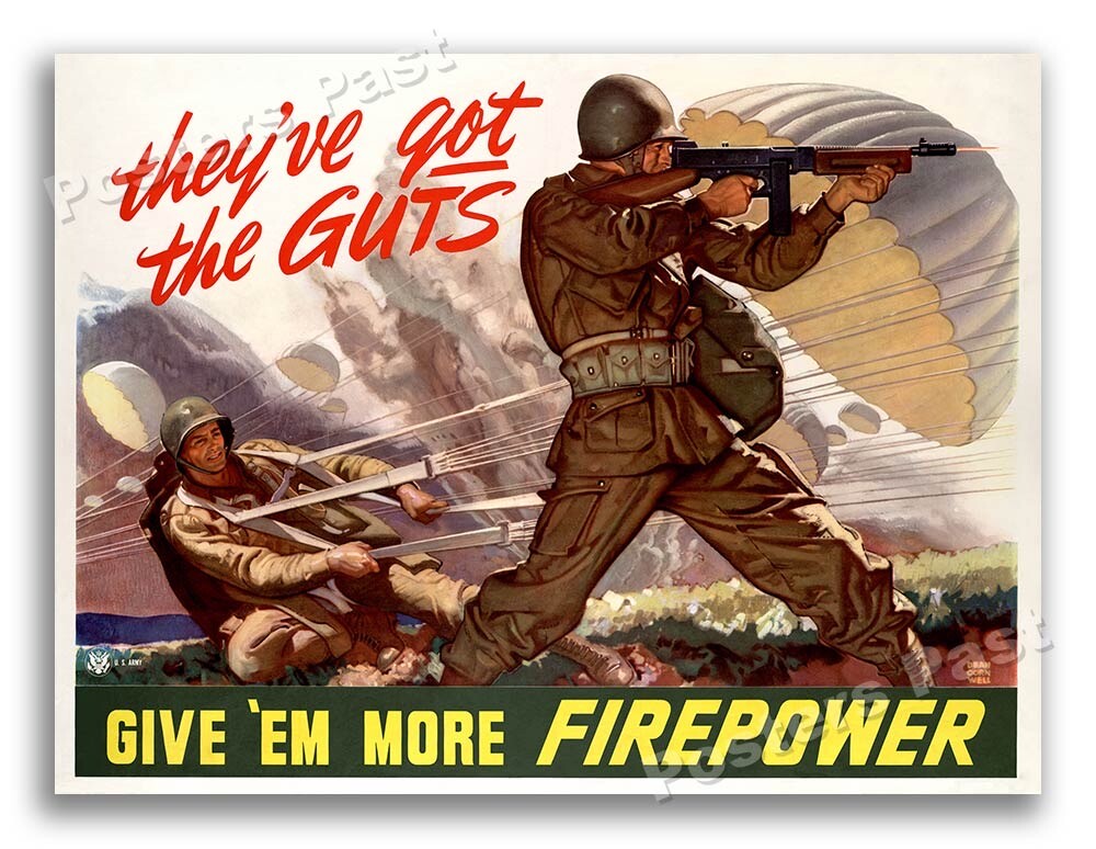 1940s “Give 'Em More Firepower” WWII Historic Propaganda War Poster - 24x32 1940s “Give 'Em More Firepower” WWII Historic Propaganda War Poster - 24x32