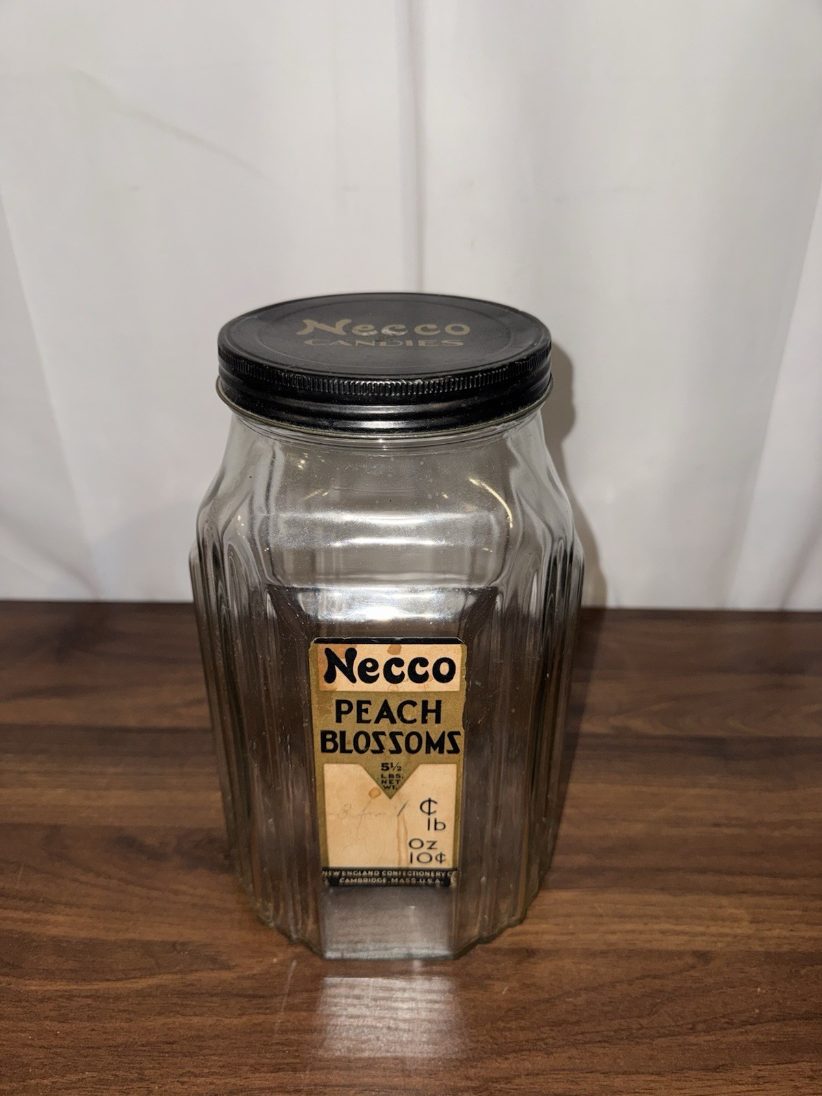 Vintage Art Deco NECCO Glass Candy Jar Peach Blossoms Store Counter Display Vintage Art Deco NECCO Glass Candy Jar Peach Blossoms Store Counter Display