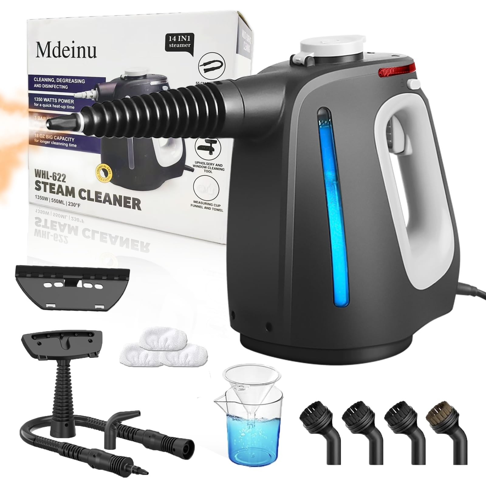 Pressurized Handheld Steam Cleaner for Home, Multi-Surface Steamer with 14 PC...