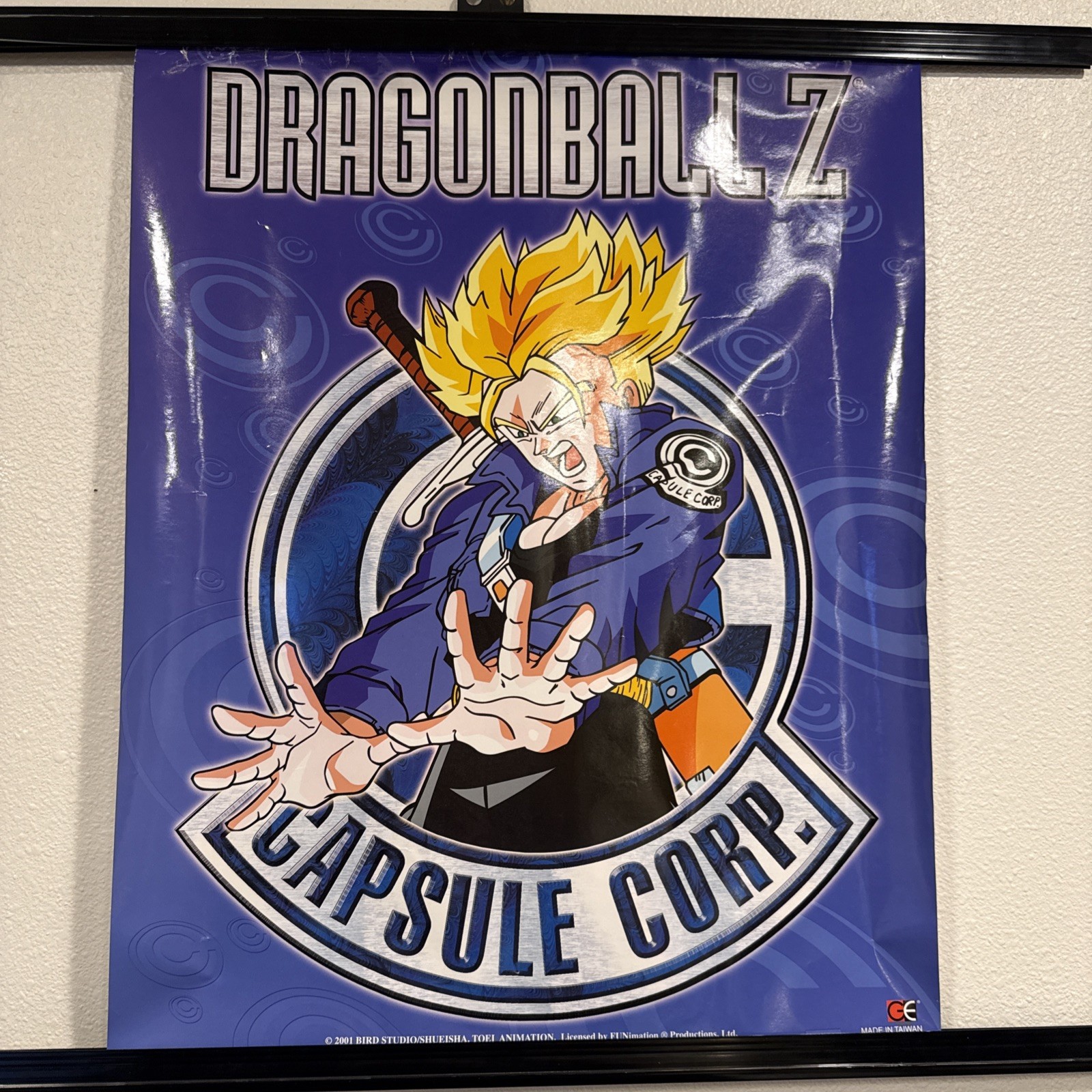 Vintage 2001 Dragon Ball Z Future Trunks Capsule Corp Poster Made in Taiwan