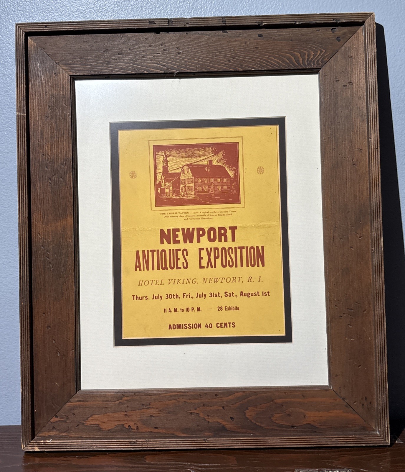 Vtg 1930s Newport Antiques Exposition Poster Hotel Viking RI Framed Window Card Vtg 1930s Newport Antiques Exposition Poster Hotel Viking RI Framed Window Card