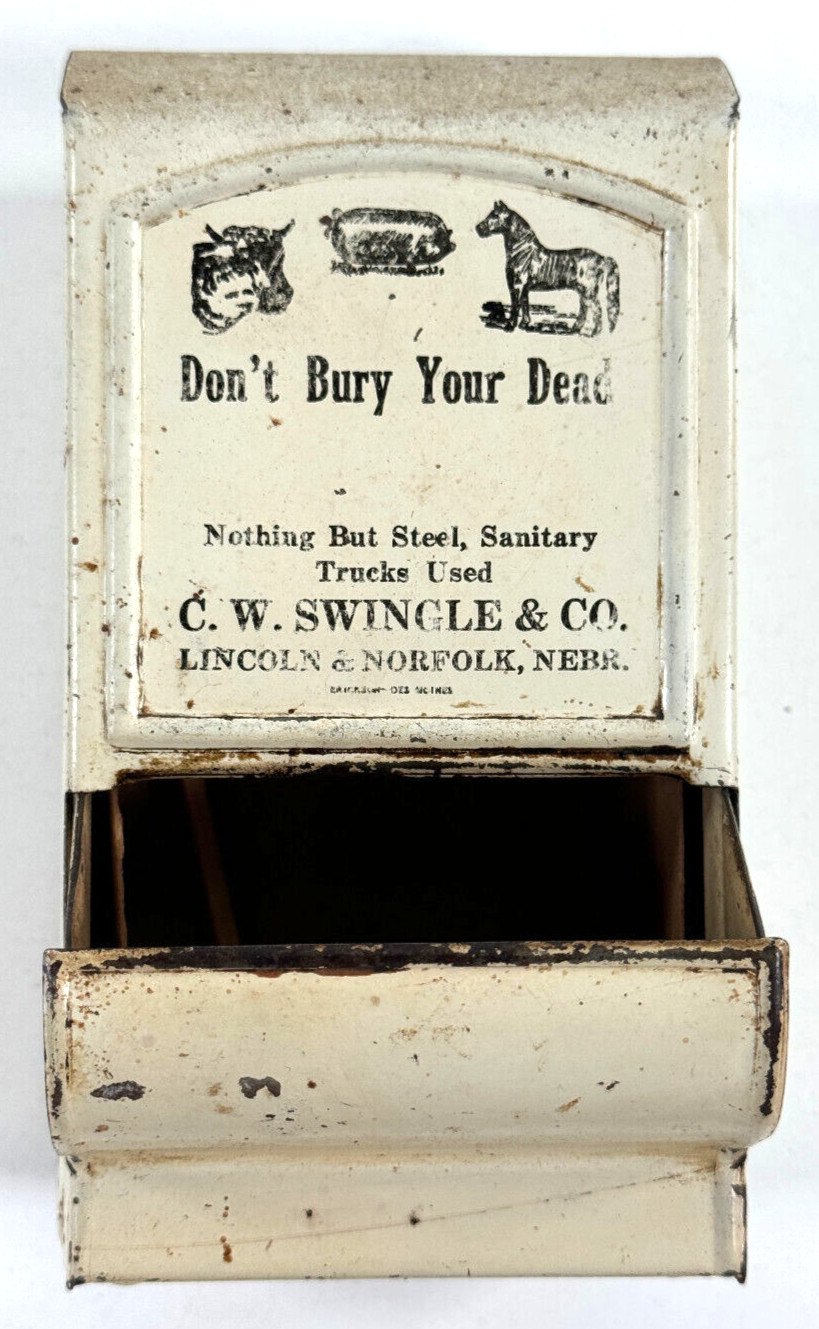 1920s Don't Bury Your Dead rendering match safe Lincoln Norfolk Nebraska Swingle 1920s Don't Bury Your Dead rendering match safe Lincoln Norfolk Nebraska Swingle