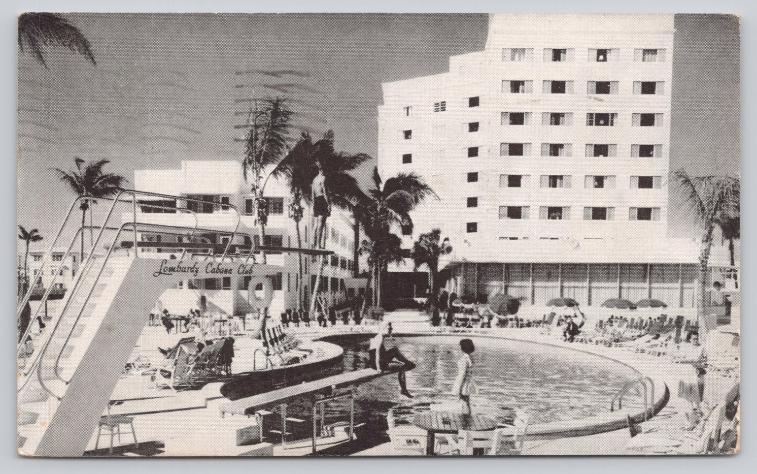 Vintage Lombardy Hotel Miami Beach FL Postcard 1961 Swimming Pool Cabana Club Vintage Lombardy Hotel Miami Beach FL Postcard 1961 Swimming Pool Cabana Club