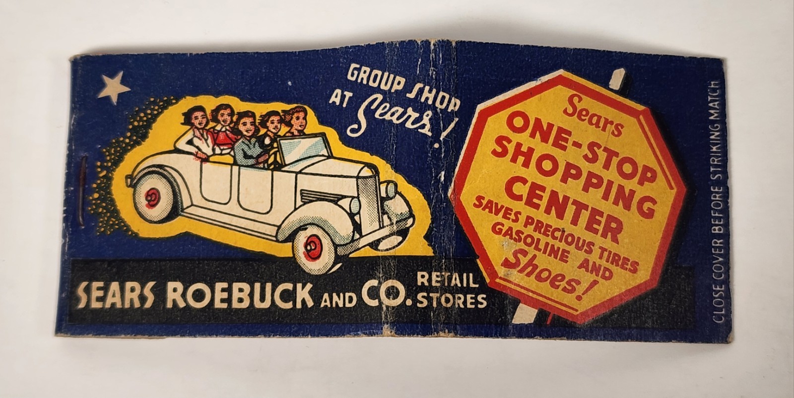 Vtg Matchbook 1940 Sears Roebuck Co Star Shopping Classic Car Group Front Strike Vtg Matchbook 1940 Sears Roebuck Co Star Shopping Classic Car Group Front Strike
