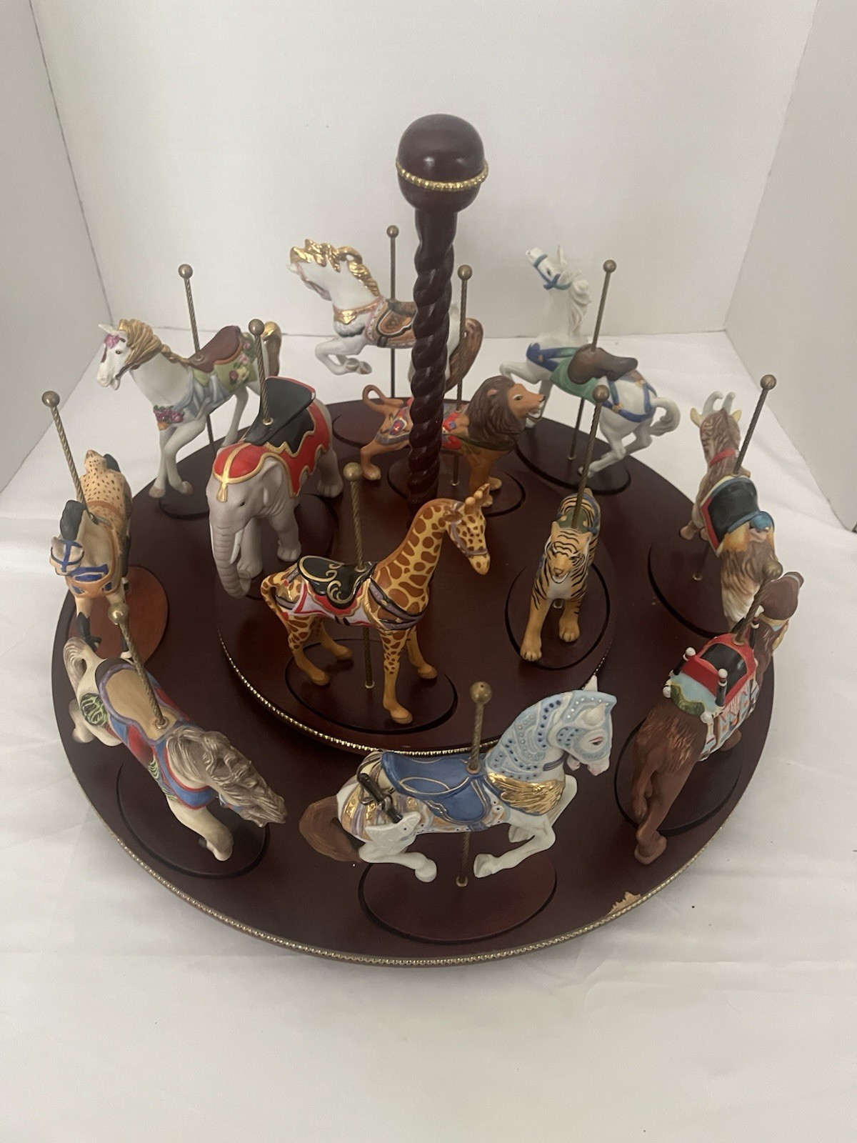 Franklin Mint Treasury of Carousel Art Horses and Display Stand Set of 12