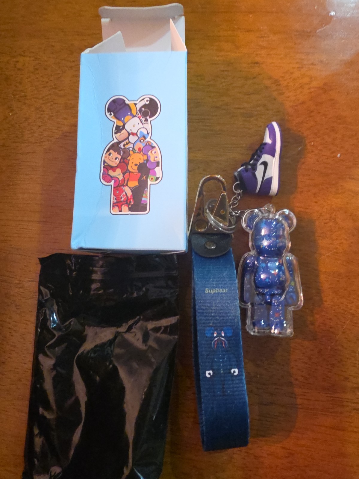 Supbear Bearbrick-Style Bear Figure Keychain w/ Dark Blue Sneaker Charm Supbear Bearbrick-Style Bear Figure Keychain w/ Dark Blue Sneaker Charm