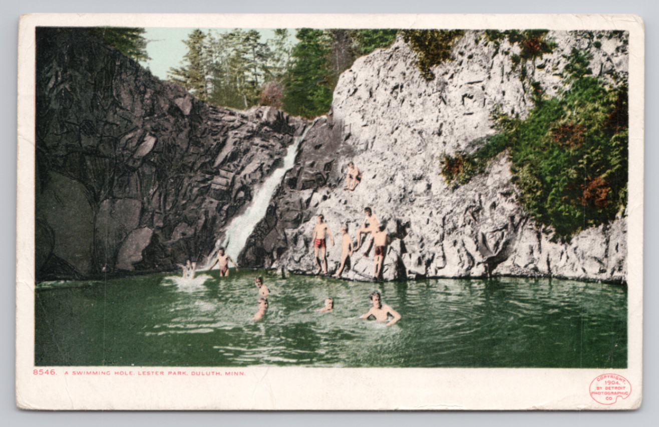 Swimming Hole Waterfall Lester Park, Duluth, MN 1904 Postcard Posted 1908