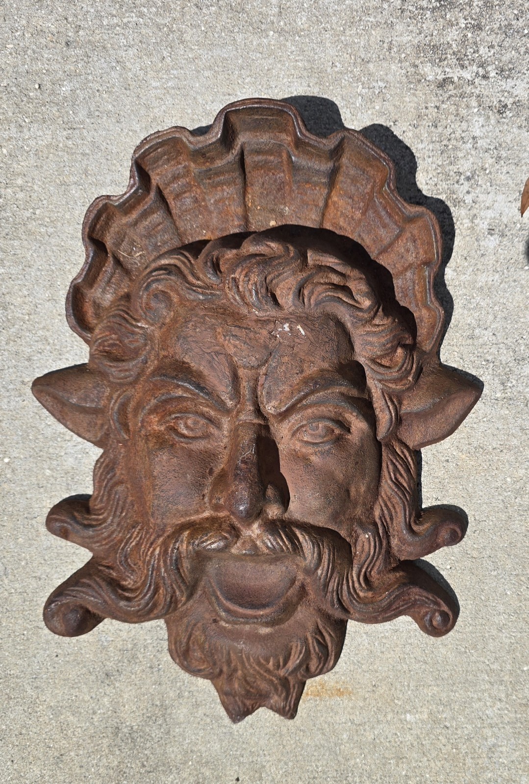 Antique Cast Iron Poseidon Neptune Face Wall Plaque Antique Cast Iron Poseidon Neptune Face Wall Plaque