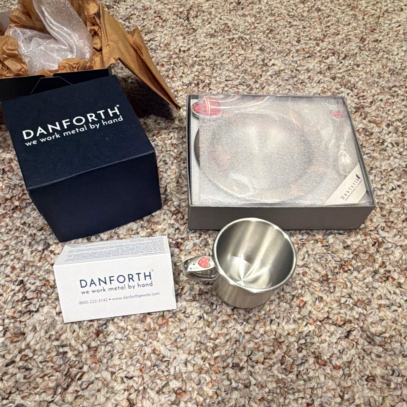 Brand New Danforth Handmade Pewter Cup w/ Original Box & plate with spoon Brand New Danforth Handmade Pewter Cup w/ Original Box & plate with spoon