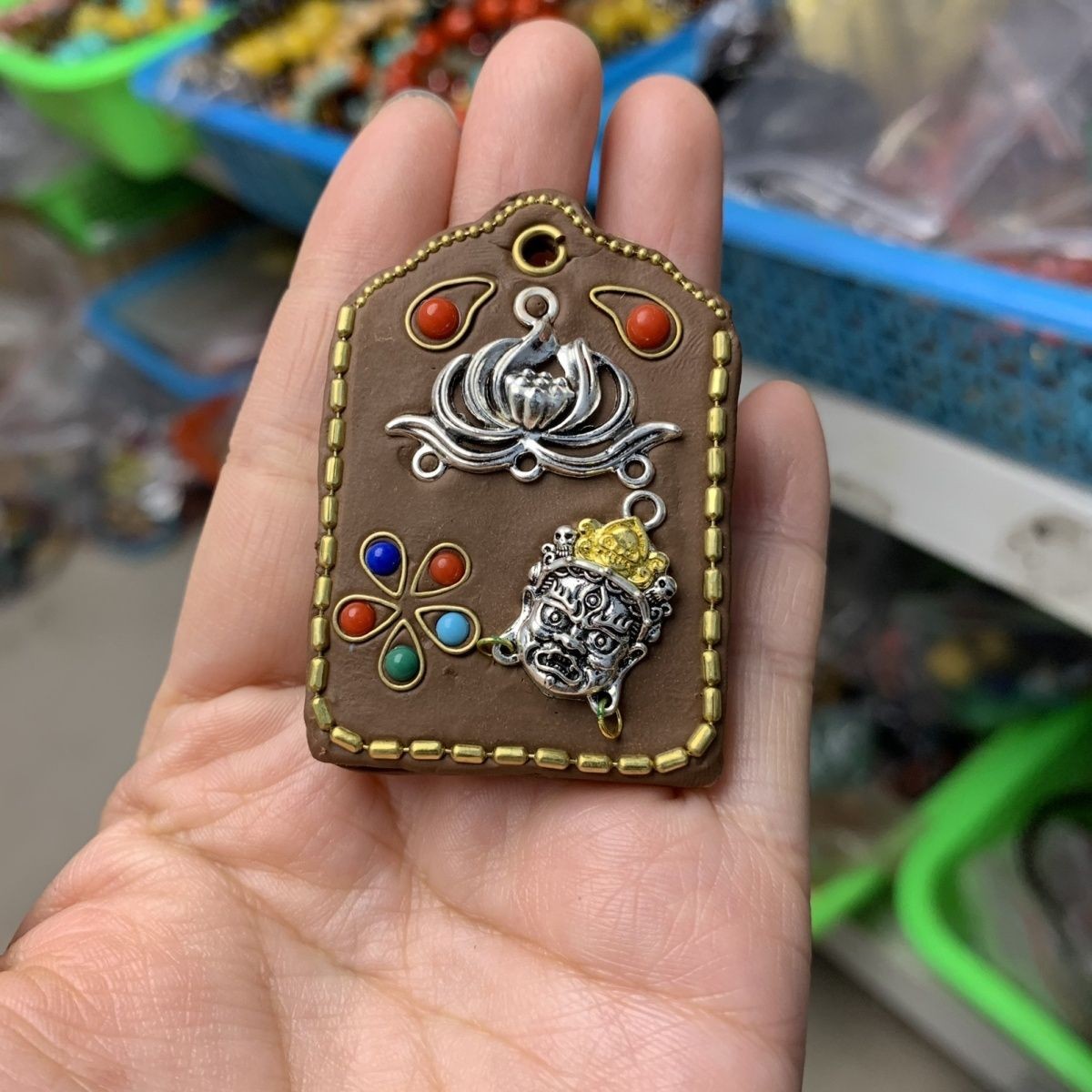 52x35 Vintage Ethnic Thangka Nepalese Style Pendant
