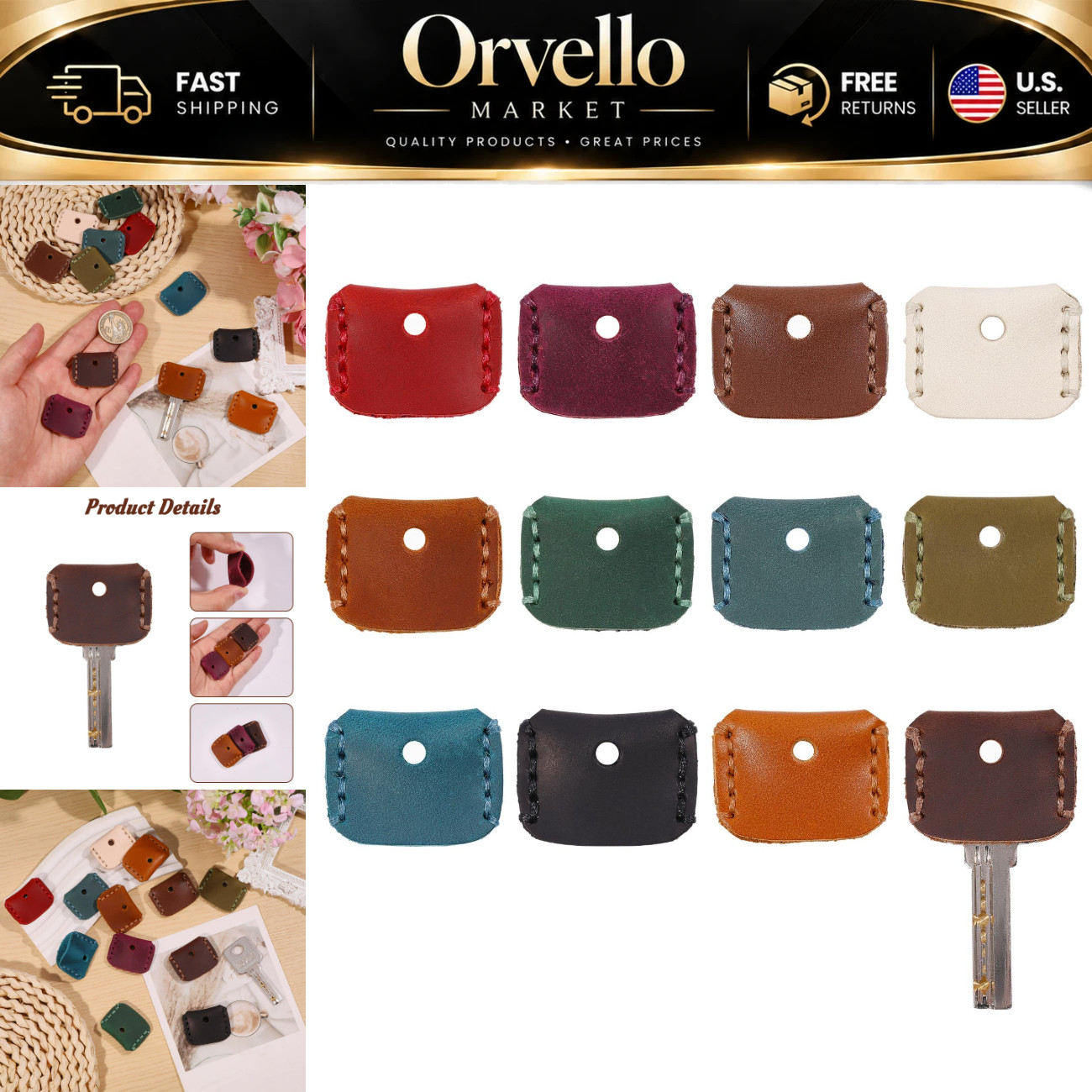 12 Pcs Colorful Genuine Leather Key Covers - Broken Key Holder & Loop Replacemen 12 Pcs Colorful Genuine Leather Key Covers - Broken Key Holder & Loop Replacemen