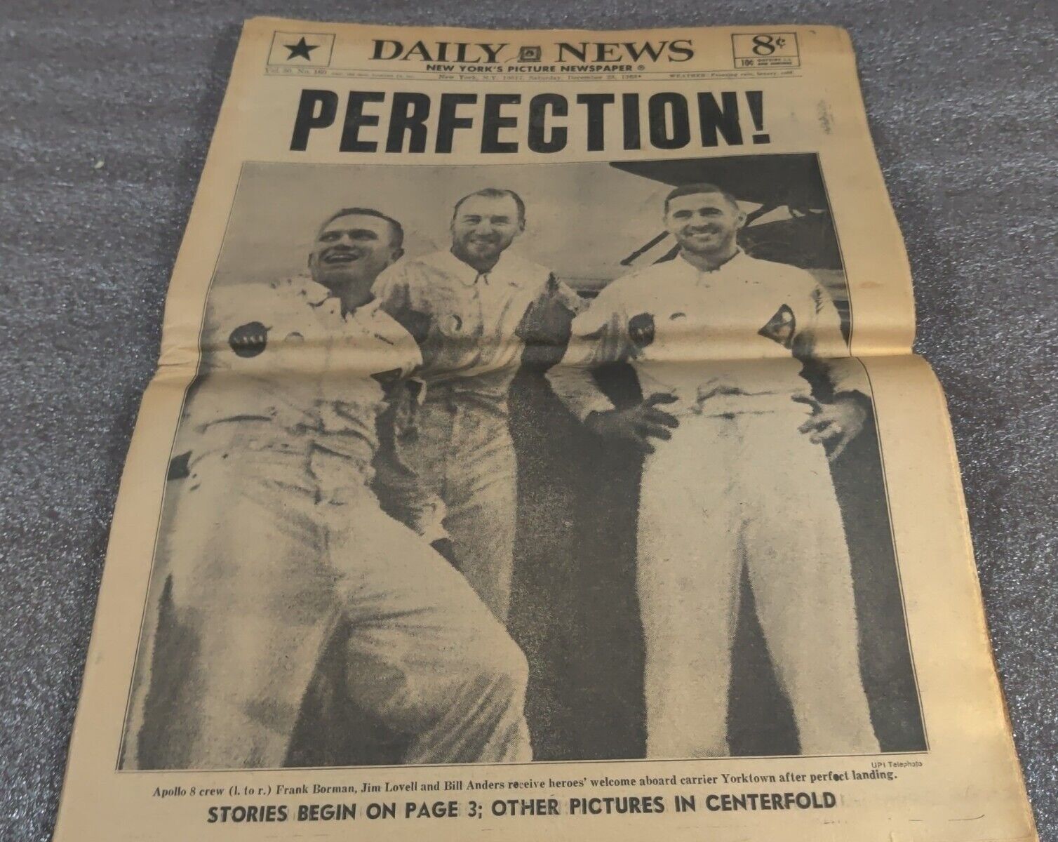 DAILY NEWS  Dec 28 1968 PERFECTION APOLLO 8 3 ASTROS SPLASH SMOOTHLY COMPLETE NY