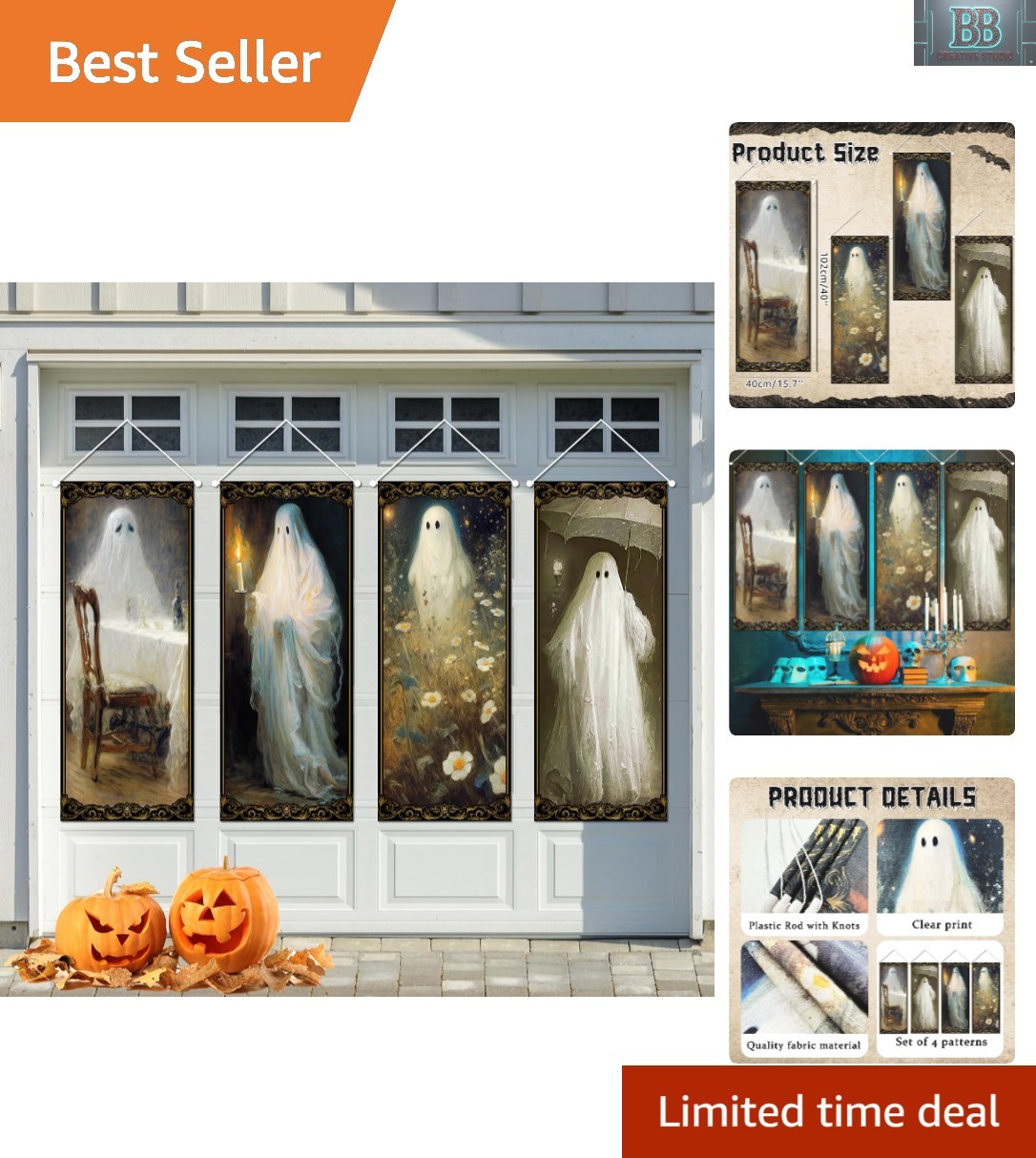 4-Piece Vintage Halloween Banner Set - Ghost-themed Hanging Decor, 15.7x40 In 4-Piece Vintage Halloween Banner Set - Ghost-themed Hanging Decor, 15.7x40 In