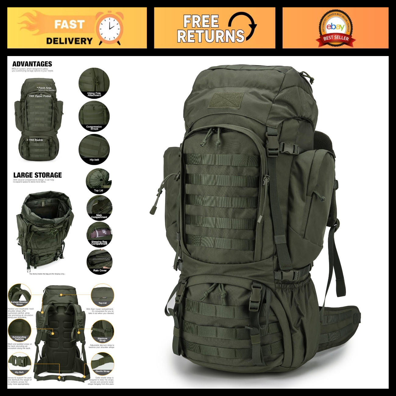 60L Military Tactical Backpack with Internal Frame, Hiking & Camping Gear 60L Military Tactical Backpack with Internal Frame, Hiking & Camping Gear