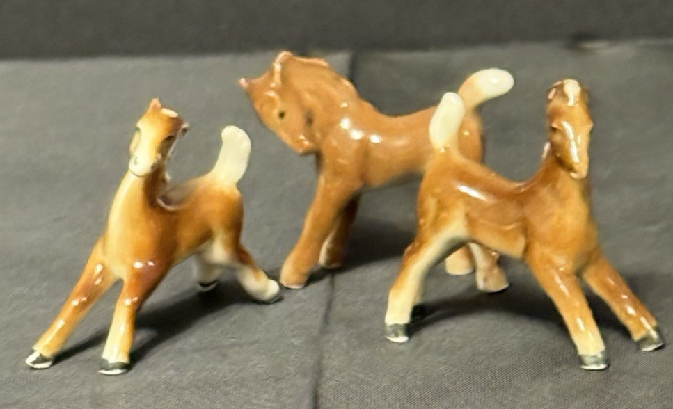 ADORABLE Tiny Porcelain Marked Made in Germany Palomino Horses Set of Three ADORABLE Tiny Porcelain Marked Made in Germany Palomino Horses Set of Three