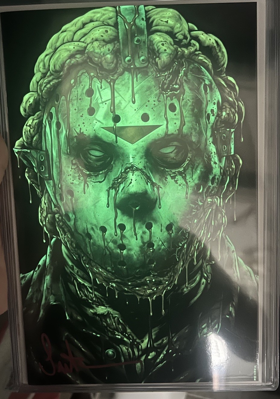 SURTUR signed AUTO Jason Voorhees BLOODY mask Horror Book W/COA, GLOW IN DARK SURTUR signed AUTO Jason Voorhees BLOODY mask Horror Book W/COA, GLOW IN DARK