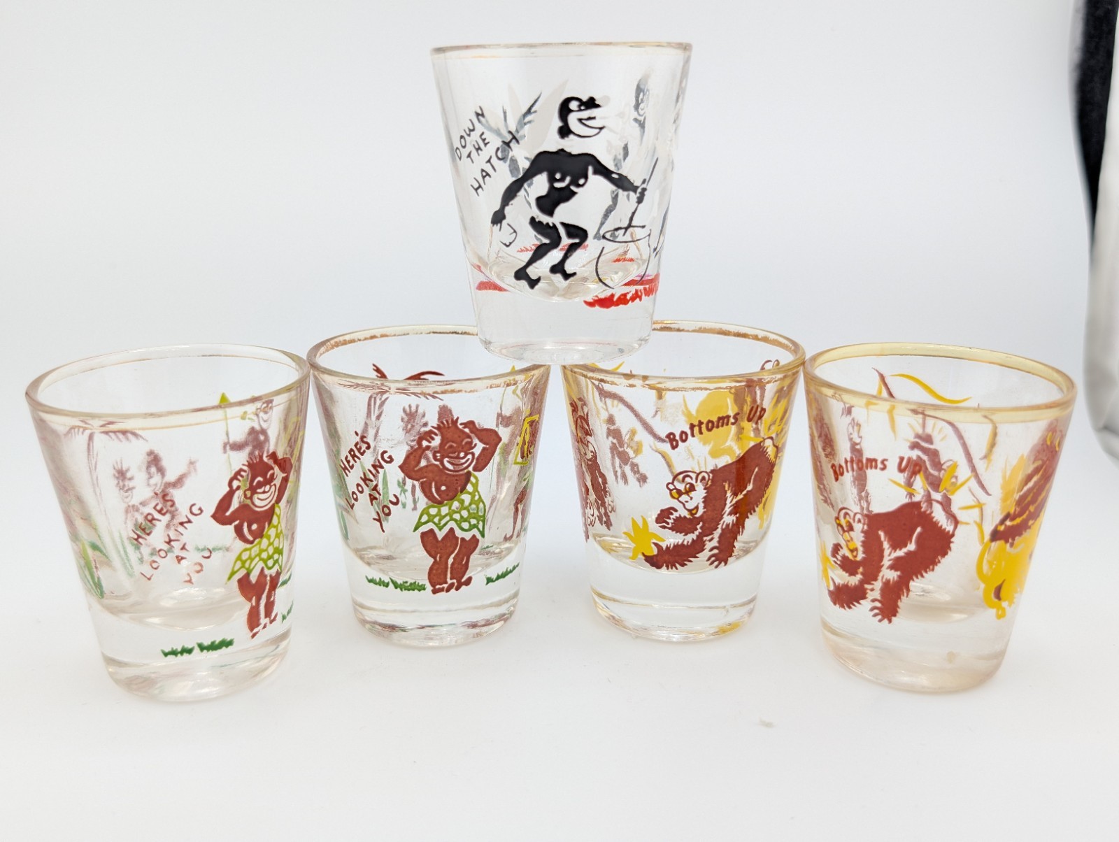 Vintage Federal Glass Rumpus Novelty Shot Glass Lot Of 5 Mixed Set Bottoms Up Vintage Federal Glass Rumpus Novelty Shot Glass Lot Of 5 Mixed Set Bottoms Up