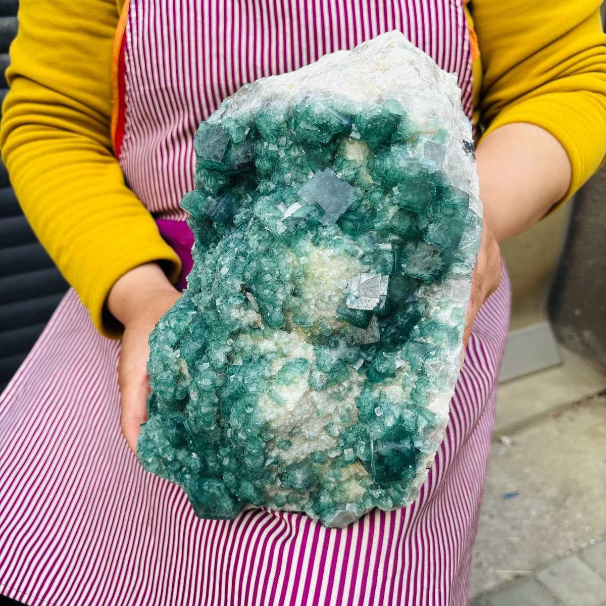 14.14 LB Large Natural Green Fluorite Crystal Cluster Healing Specimen 4136