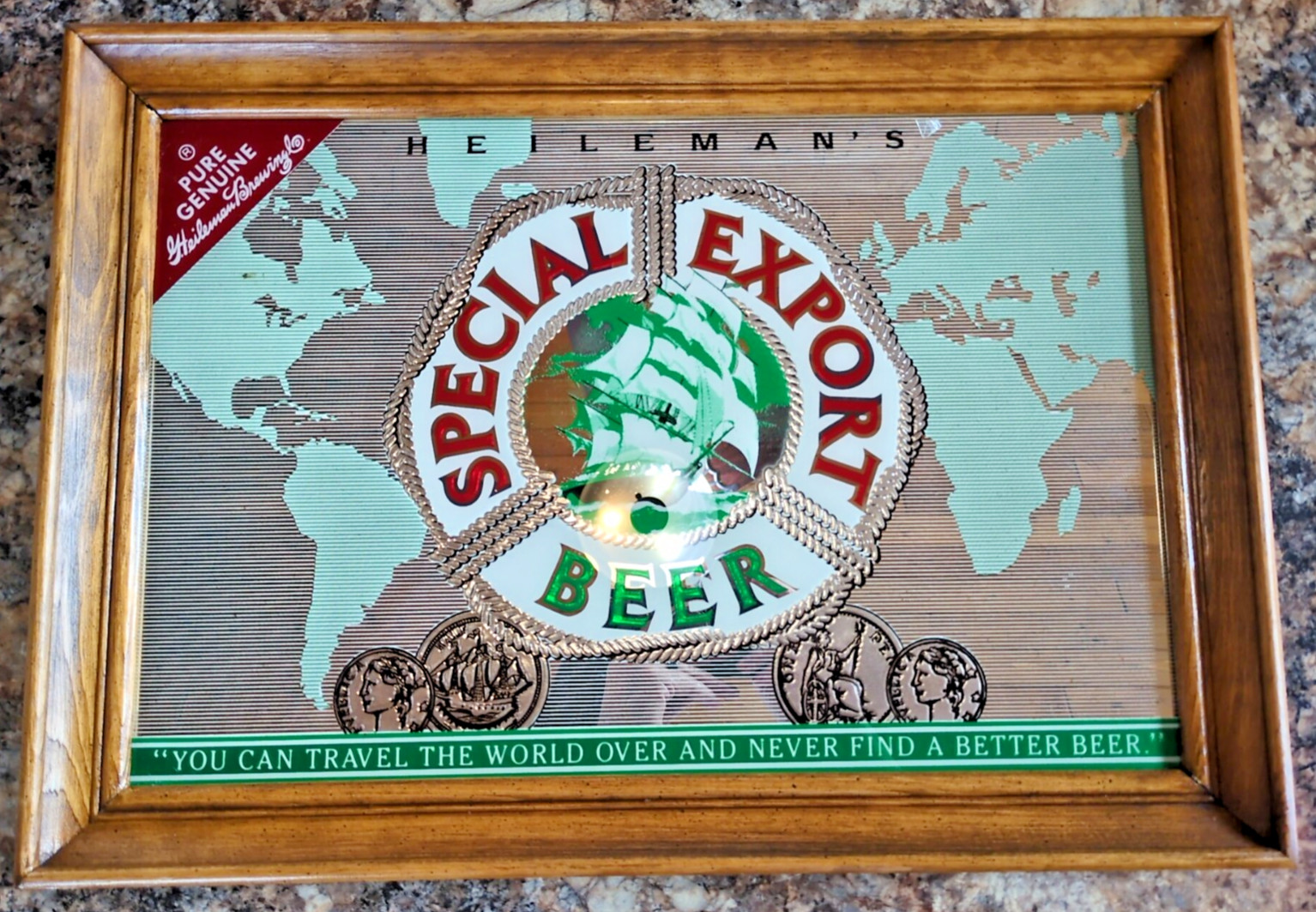 Heileman's Special Export Beer Wood Frame Nautical Mirror 20x14 Heileman's Special Export Beer Wood Frame Nautical Mirror 20x14