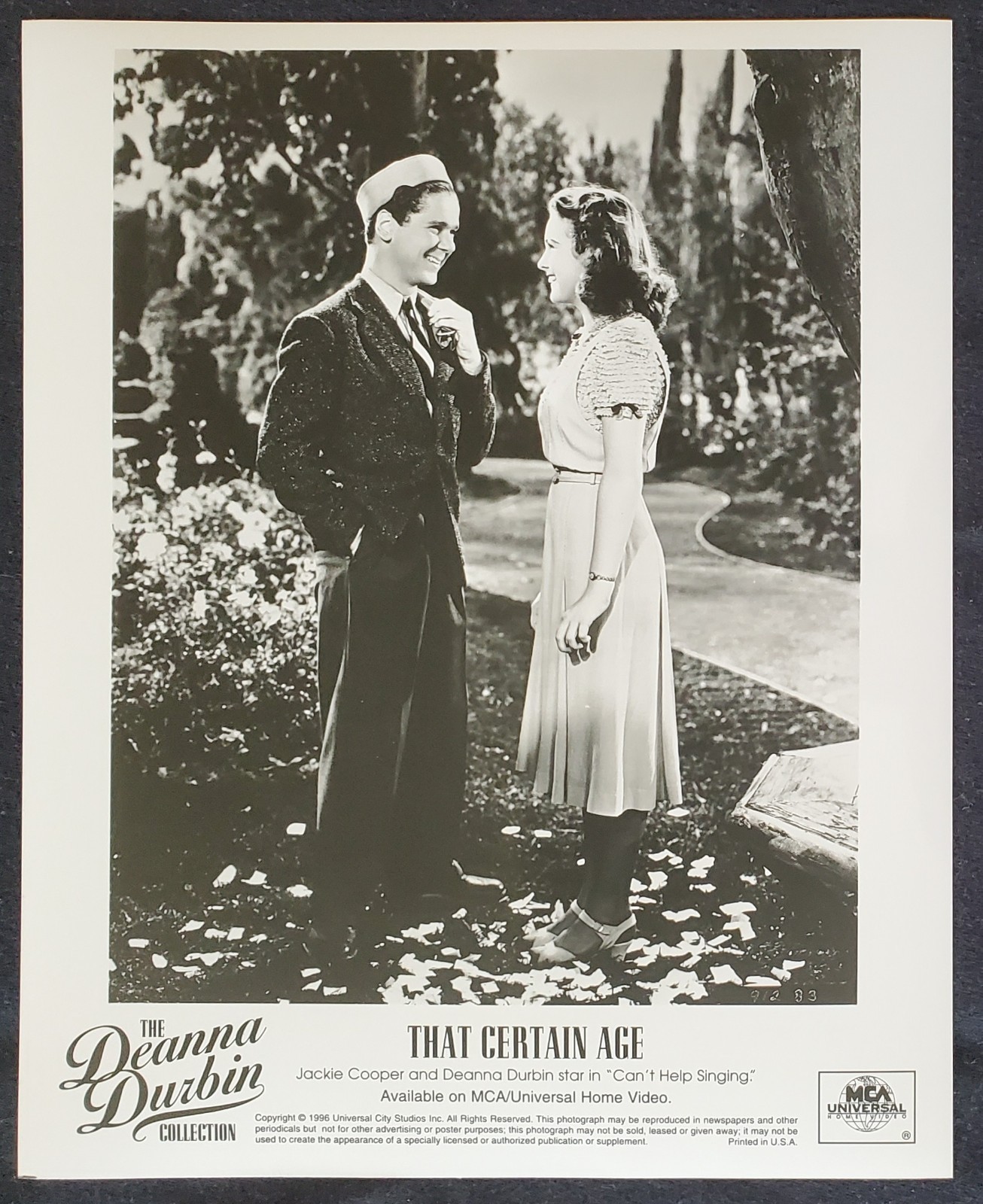 1940s Jackie Cooper Deanna Durbin 1996 Universal Hollywood 8x10 PR Photograph 1940s Jackie Cooper Deanna Durbin 1996 Universal Hollywood 8x10 PR Photograph