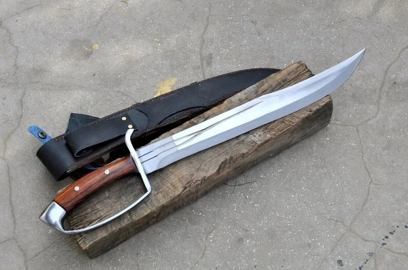 Dragon Tooth Bowie Knife Custom Handmade Carbon Steel D-Guard Camping Knife