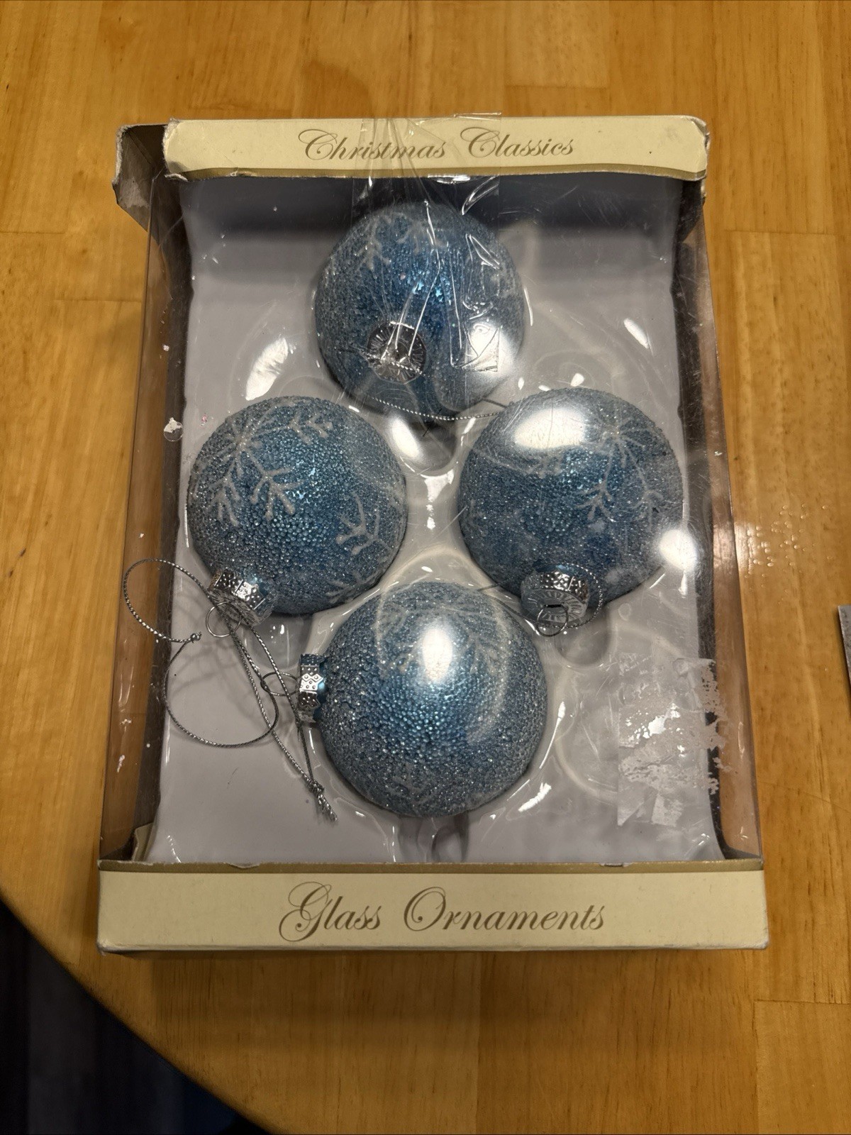 vintage commodore glass christmas ornaments Set Of Four Great Condition Snowflak