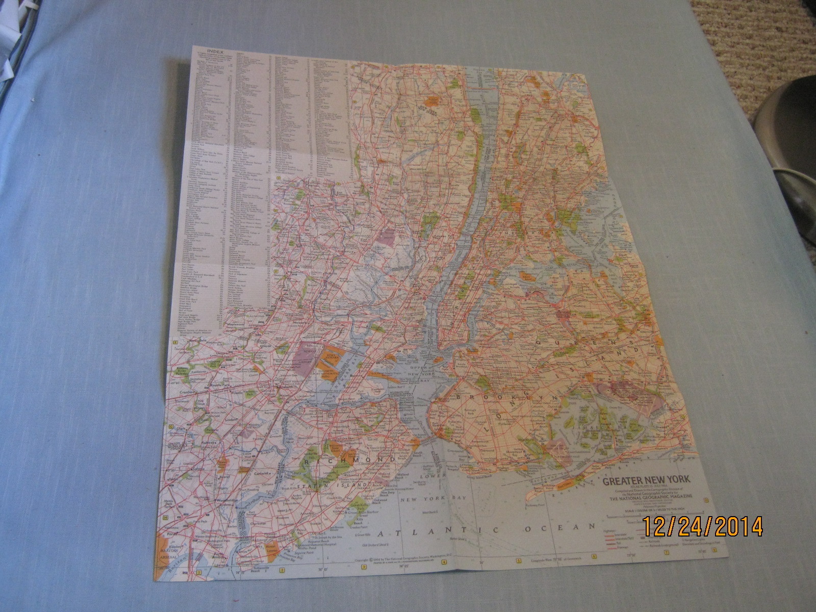 VINTAGE GREATER NEW YORK + TOURIST MANHATTAN  MAP National Geographic July 1964