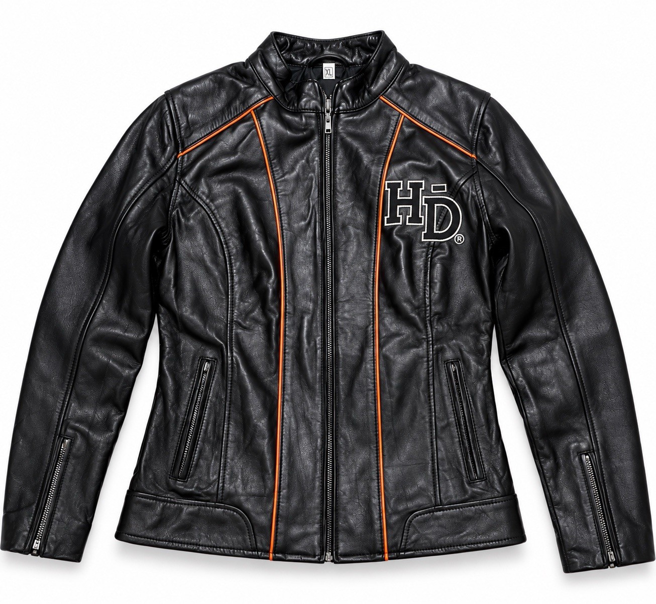 Real Leather Women's Harley Davidson Motorcycle Jacket Black Orange XL Real Leather Women's Harley Davidson Motorcycle Jacket Black Orange XL