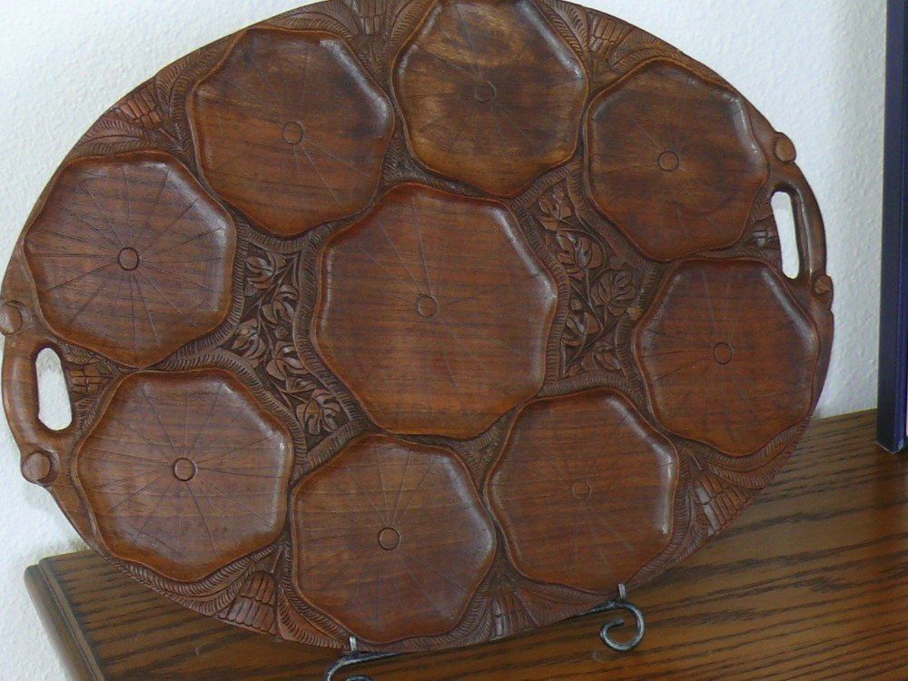 Antique Wooden Hand Carved Oyster Coquille St Jaques Scallops Serving Dish Tray