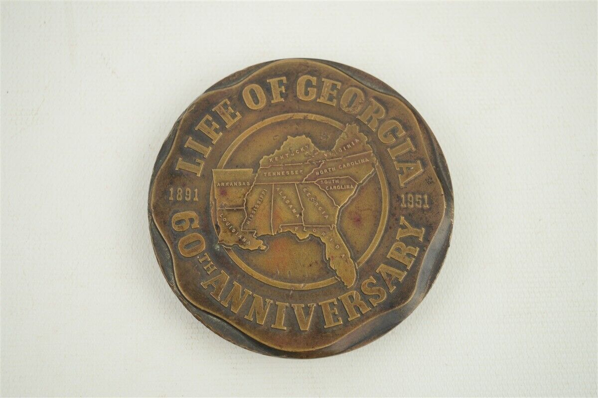 Vintage 1951 Life Of Georgia Insurance Bronze Paperweight 3\