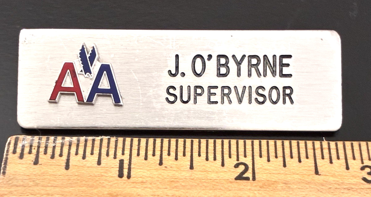 vintage AMERICAN AIRLINES 1960s JET AGE METAL NAME BADGE PIN VIGNELLI ERA LOGO vintage AMERICAN AIRLINES 1960s JET AGE METAL NAME BADGE PIN VIGNELLI ERA LOGO
