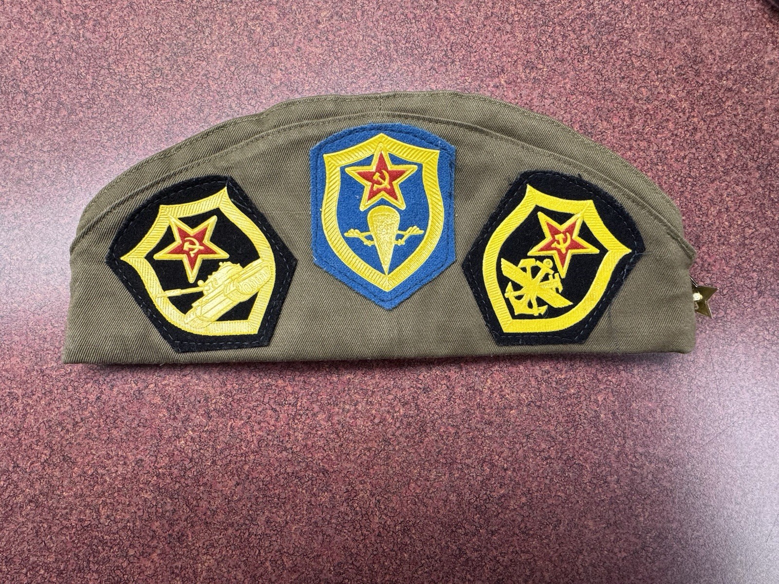 Vintage 1991 USSR Soviet Army Pilotka Garrison Cap Hat w/ 17 Pins Znachki & VDV⁠