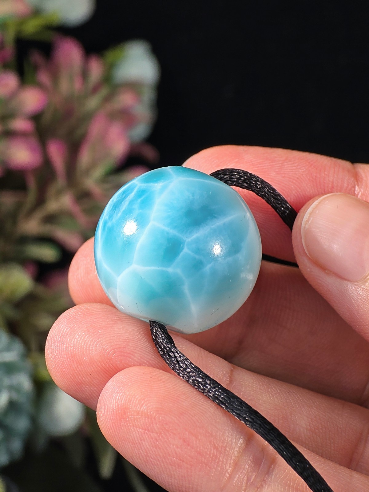 19G LARIMAR SPHERE NECKLACE BLUE GEMSTONE JEWELRY MENS ROPE PENDANT GIFT 19G LARIMAR SPHERE NECKLACE BLUE GEMSTONE JEWELRY MENS ROPE PENDANT GIFT