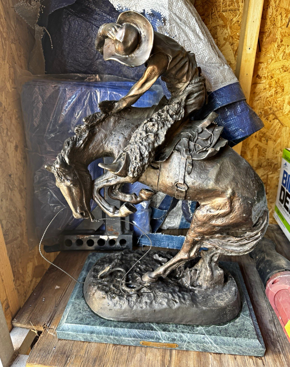 Frederic Remington Western Americana Cowboy on Horse Bronze-Style Statue Frederic Remington Western Americana Cowboy on Horse Bronze-Style Statue