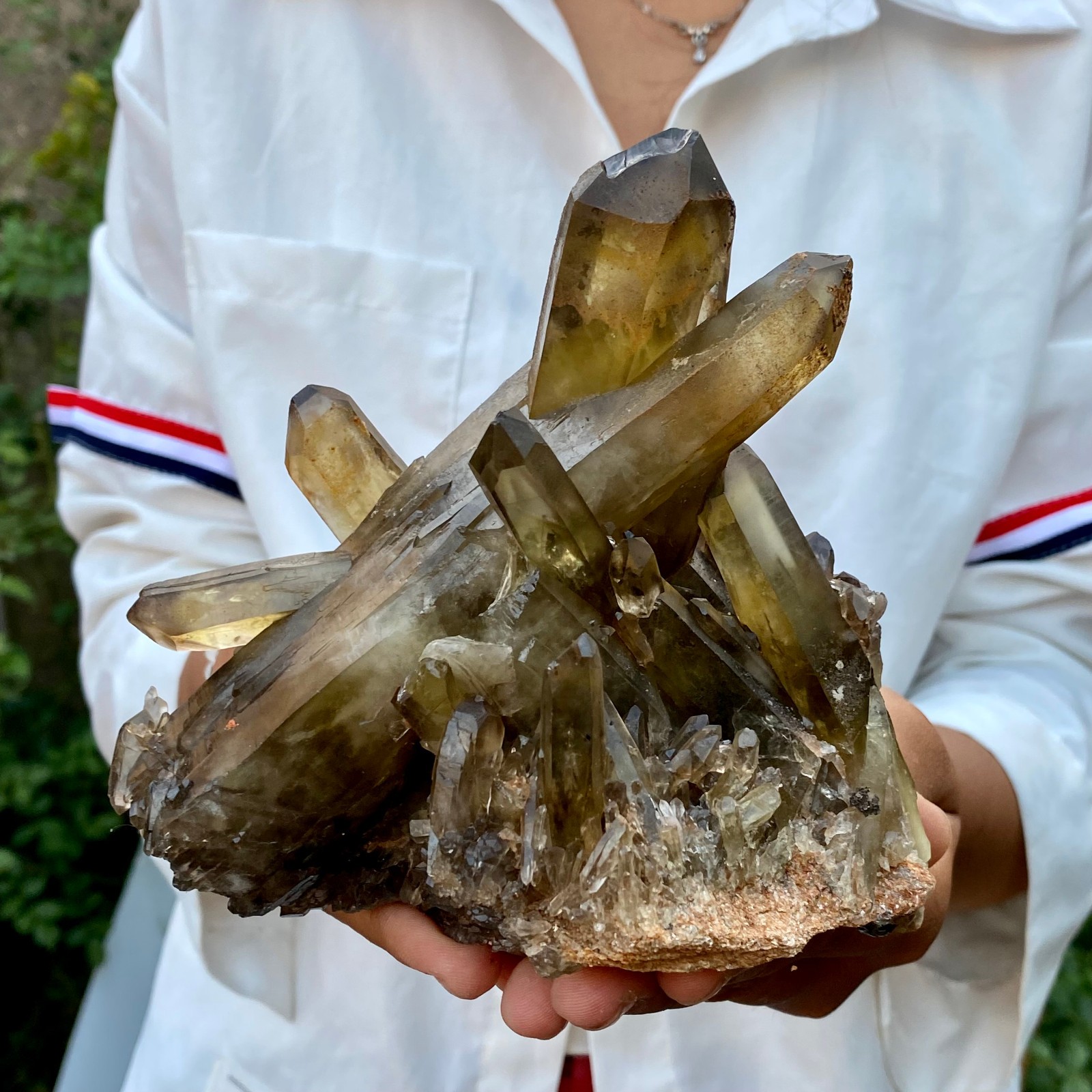 2..6LB Natural quartz obelisk smoked yellow crystal pillar energy