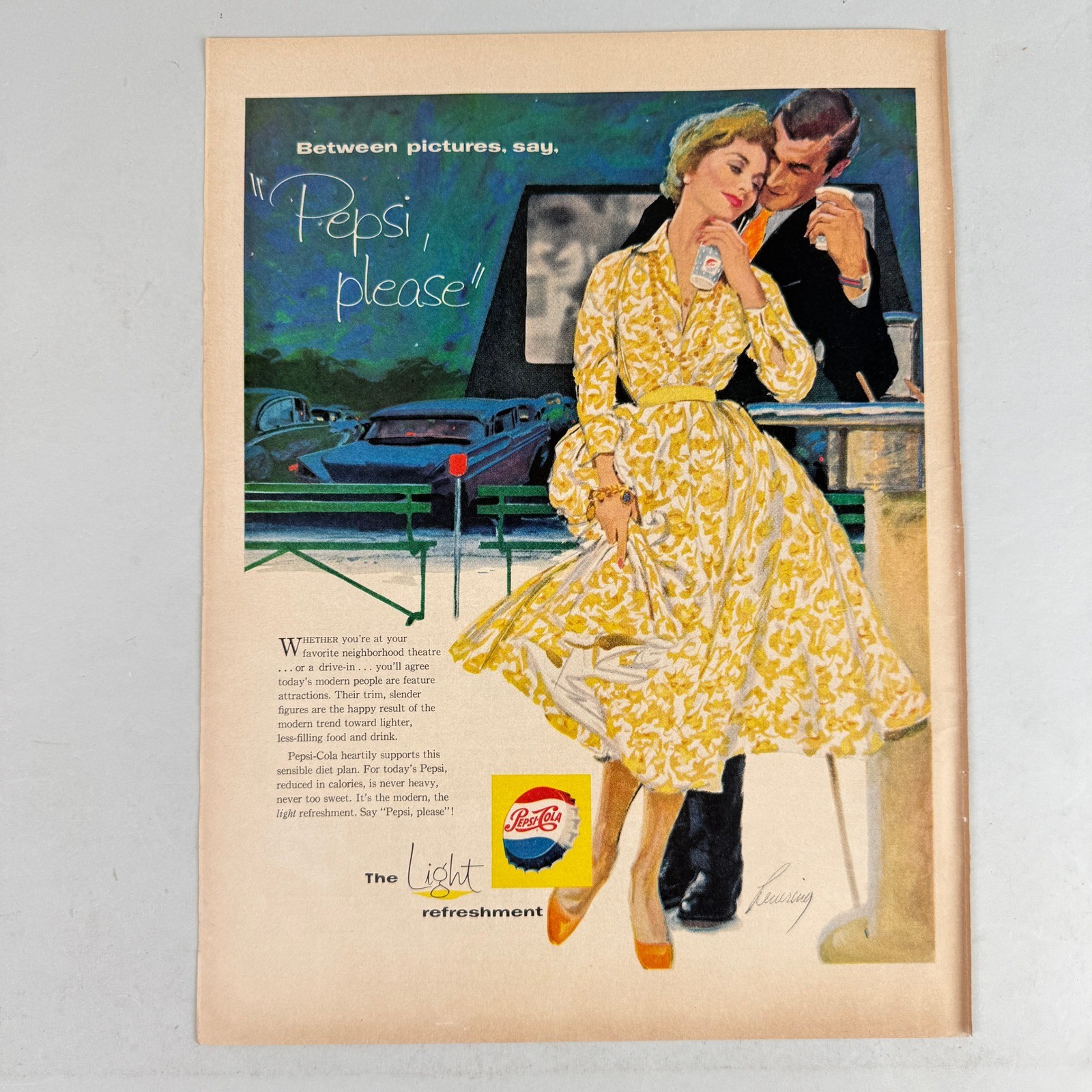 1958 Pepsi-Cola Drive-In Theater Original LIFE Magazine Print Ad Mid Century Art 1958 Pepsi-Cola Drive-In Theater Original LIFE Magazine Print Ad Mid Century Art