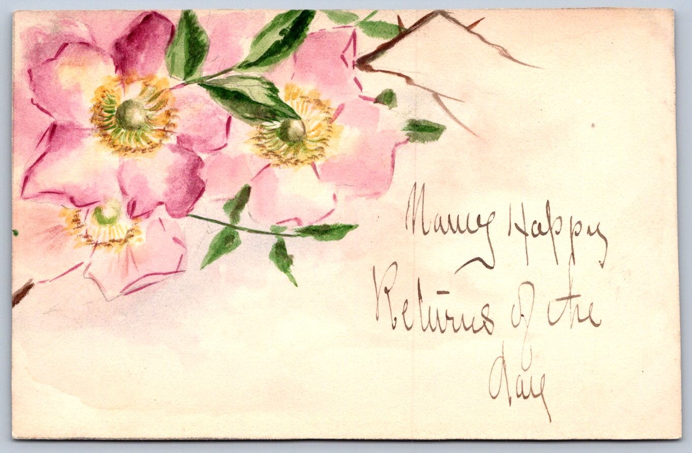 K48/ Hand-Drawn Hand-Painted Postcard c1910 Flowers Happy Returns 432 K48/ Hand-Drawn Hand-Painted Postcard c1910 Flowers Happy Returns 432
