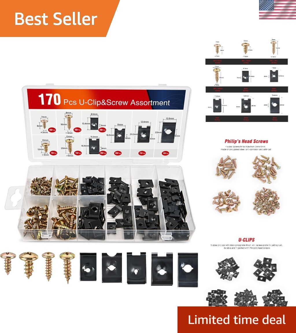Comprehensive 170 Pcs U-Clip and Screw Replacement Kit for Car Maintenance