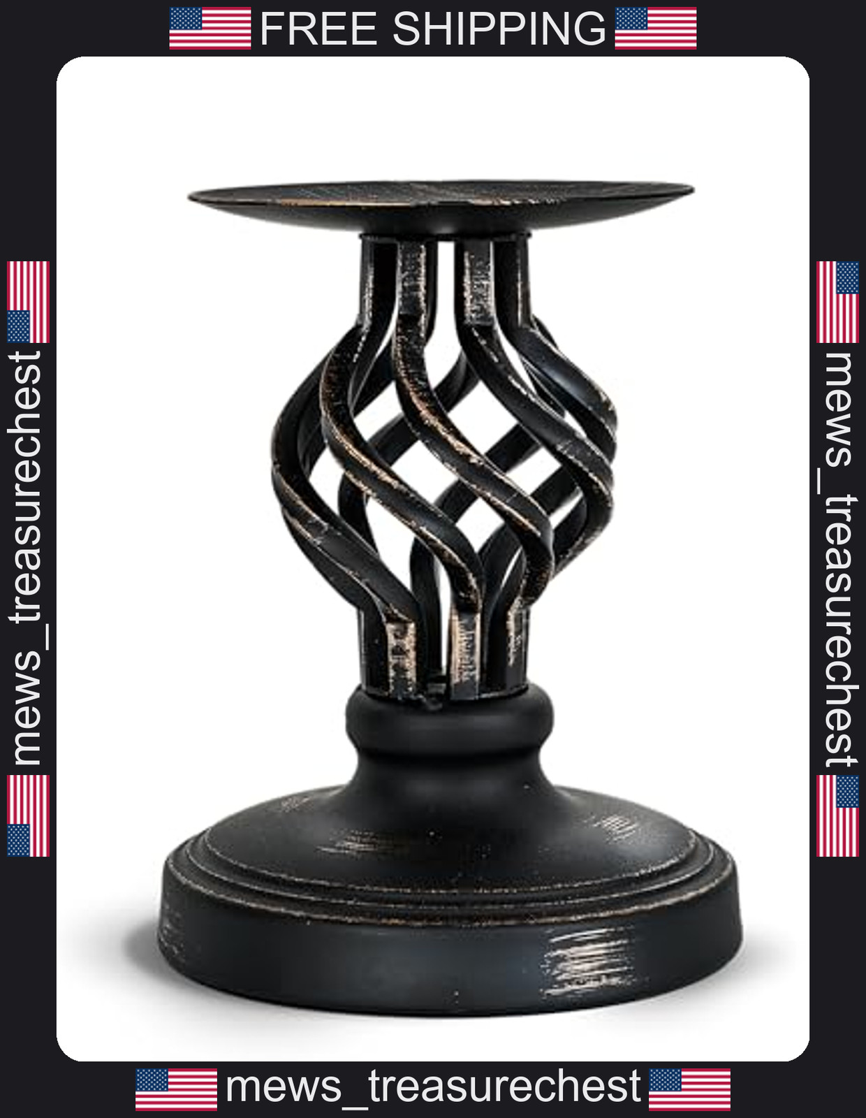 Vintage Metal Candle Holder with Distressed Finish and Gold Patterns Vintage Metal Candle Holder with Distressed Finish and Gold Patterns