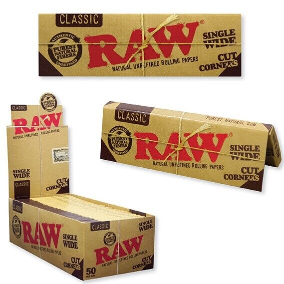FULL SEALED BOX/ 50 PACKS RAW single wide classic CUT CORNERS rolling papers 