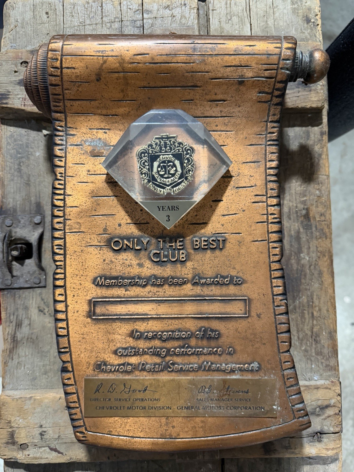 1950s 1960s Chevrolet Dealer Only The Best Club Membership Award Plaque Scroll