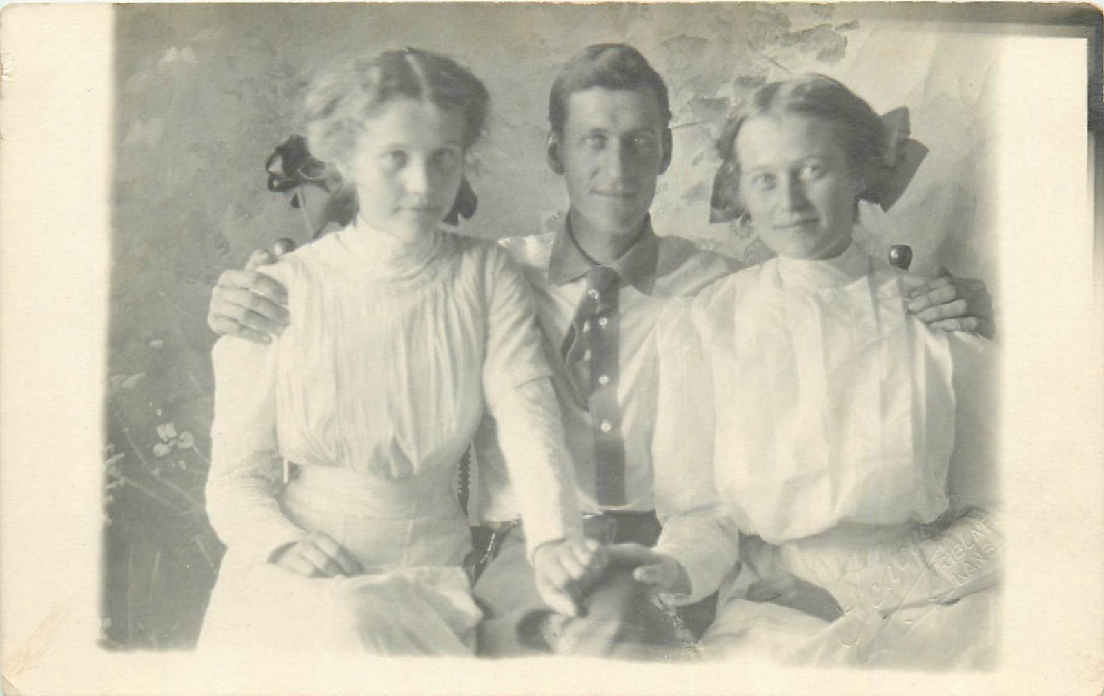 c1910 Tribune Kansas Girls Man Schome Studios Interior RPPC Postcard 25-12376 c1910 Tribune Kansas Girls Man Schome Studios Interior RPPC Postcard 25-12376