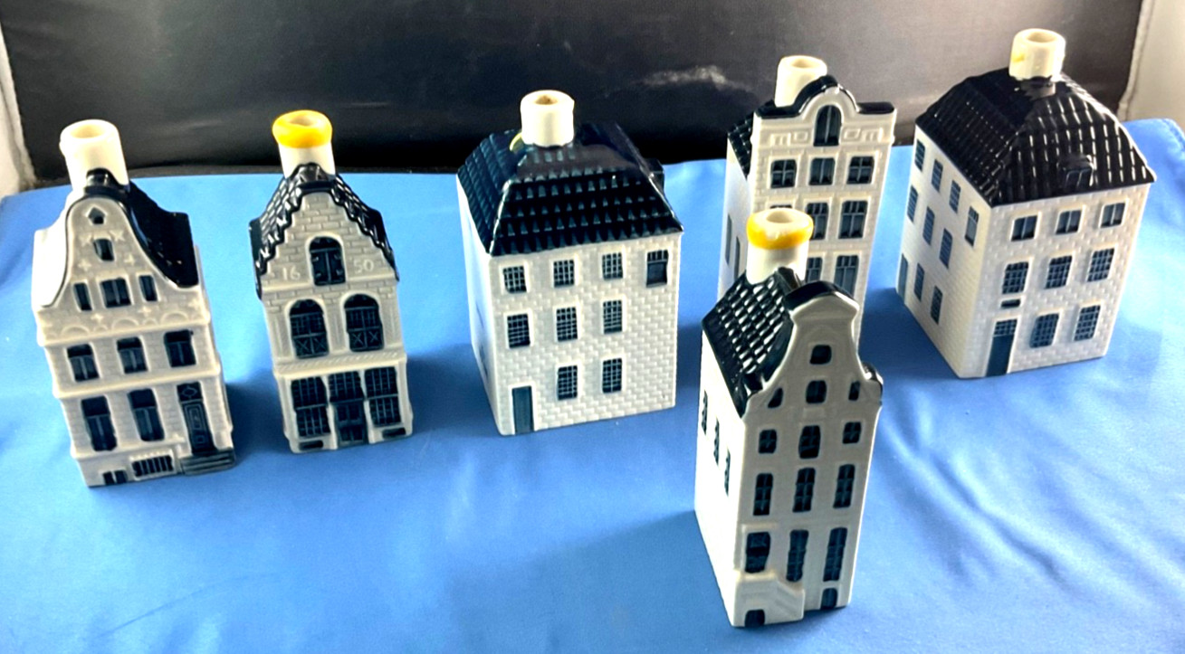 VTG Blue Delft's KLM Holland Houses Lot Of 6, #s 15 38, 40, 55 X 2, 67, Empty