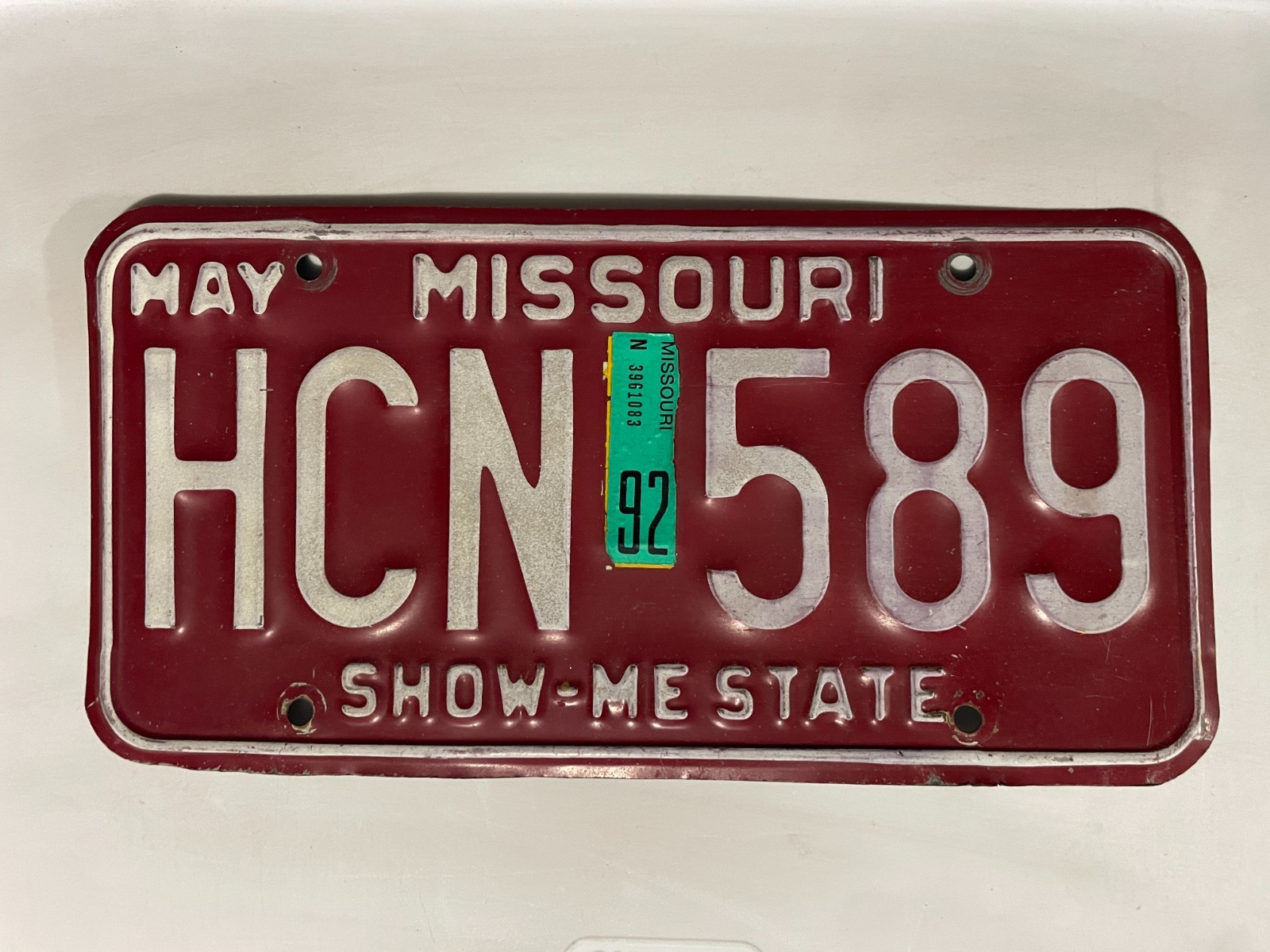 Missouri License Plate 1992 May HCN 589 Missouri License Plate 1992 May HCN 589