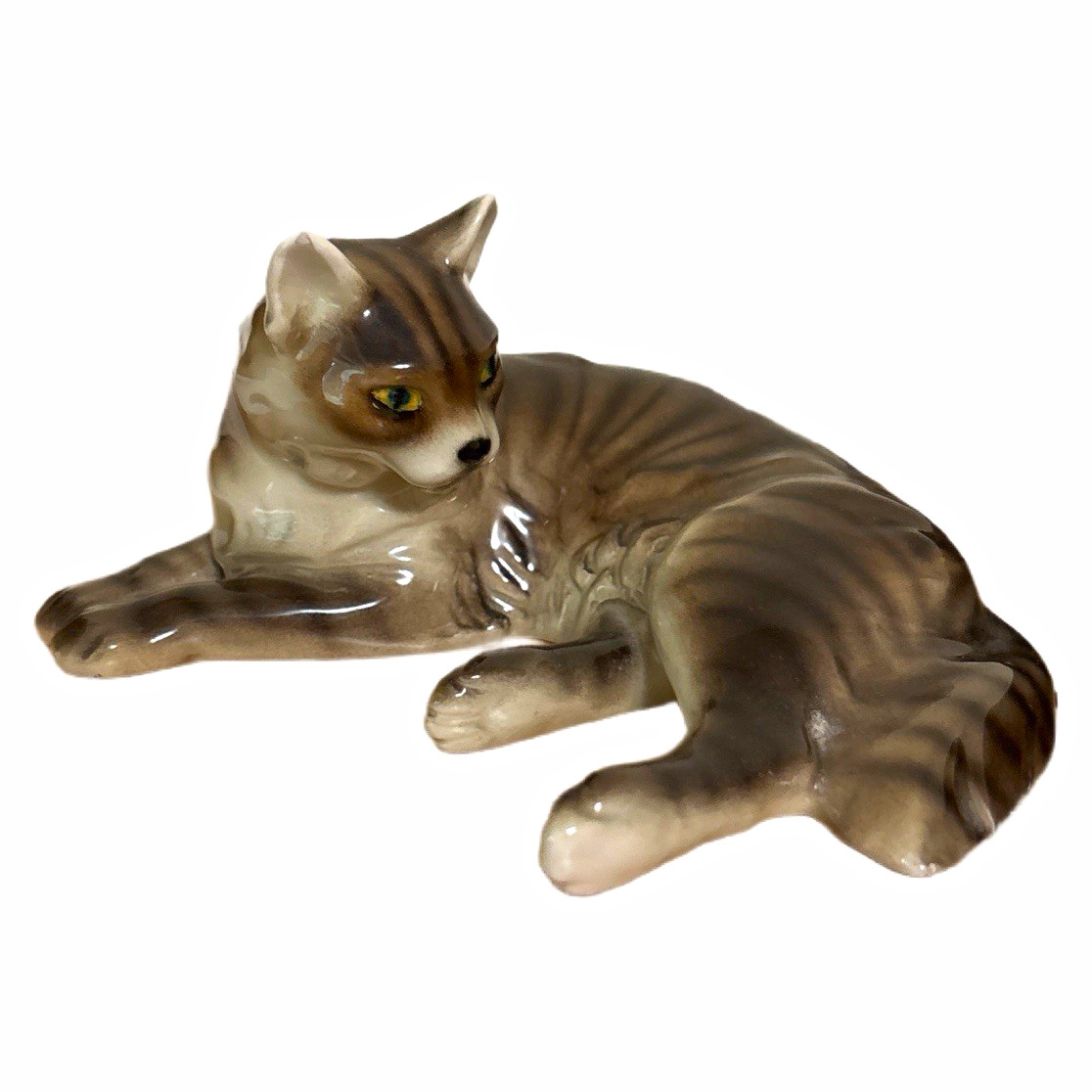 Wien Keramos rare 20th century striped cat figurine made in Austria Wien Keramos rare 20th century striped cat figurine made in Austria