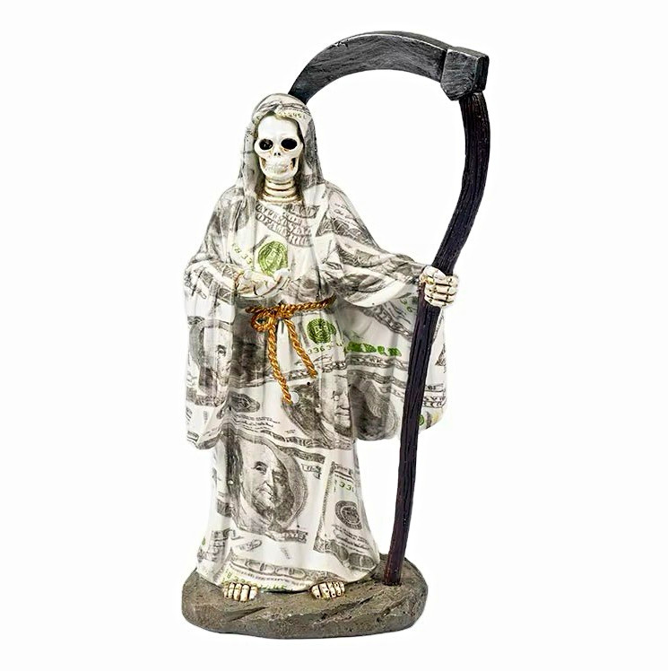 Santa Muerte “Holy Death” White Money Print Grim Reaper Statue Santa Muerte “Holy Death” White Money Print Grim Reaper Statue