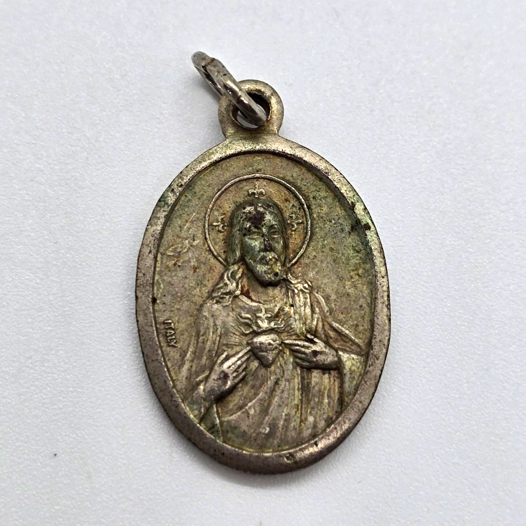 Vintage Oval Catholic Medal Pendant Charm w/ Loop Sacred Heart Jesus & Mary Vintage Oval Catholic Medal Pendant Charm w/ Loop Sacred Heart Jesus & Mary