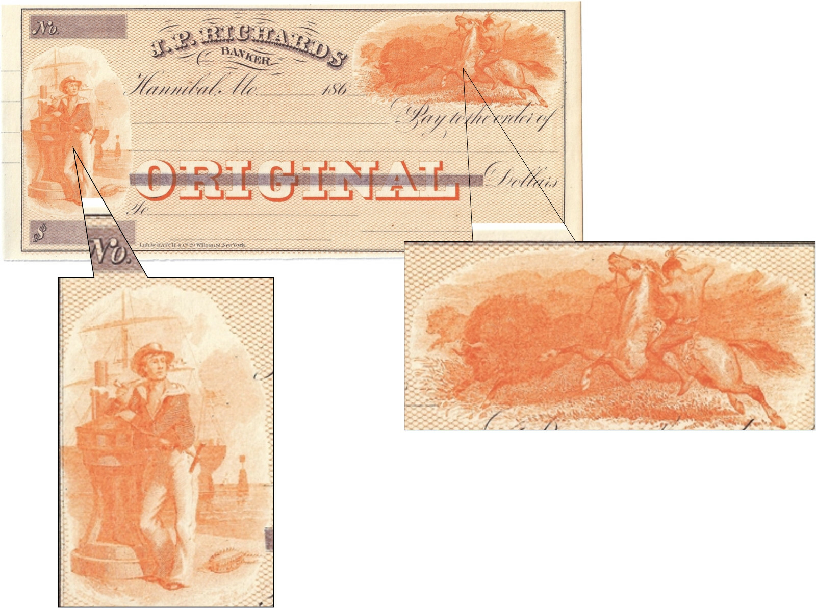 AUTHENTIC CIVIL WAR – J. P. Richards Banker, Draft 186x - Hannibal, MO - UNC AUTHENTIC CIVIL WAR – J. P. Richards Banker, Draft 186x - Hannibal, MO - UNC