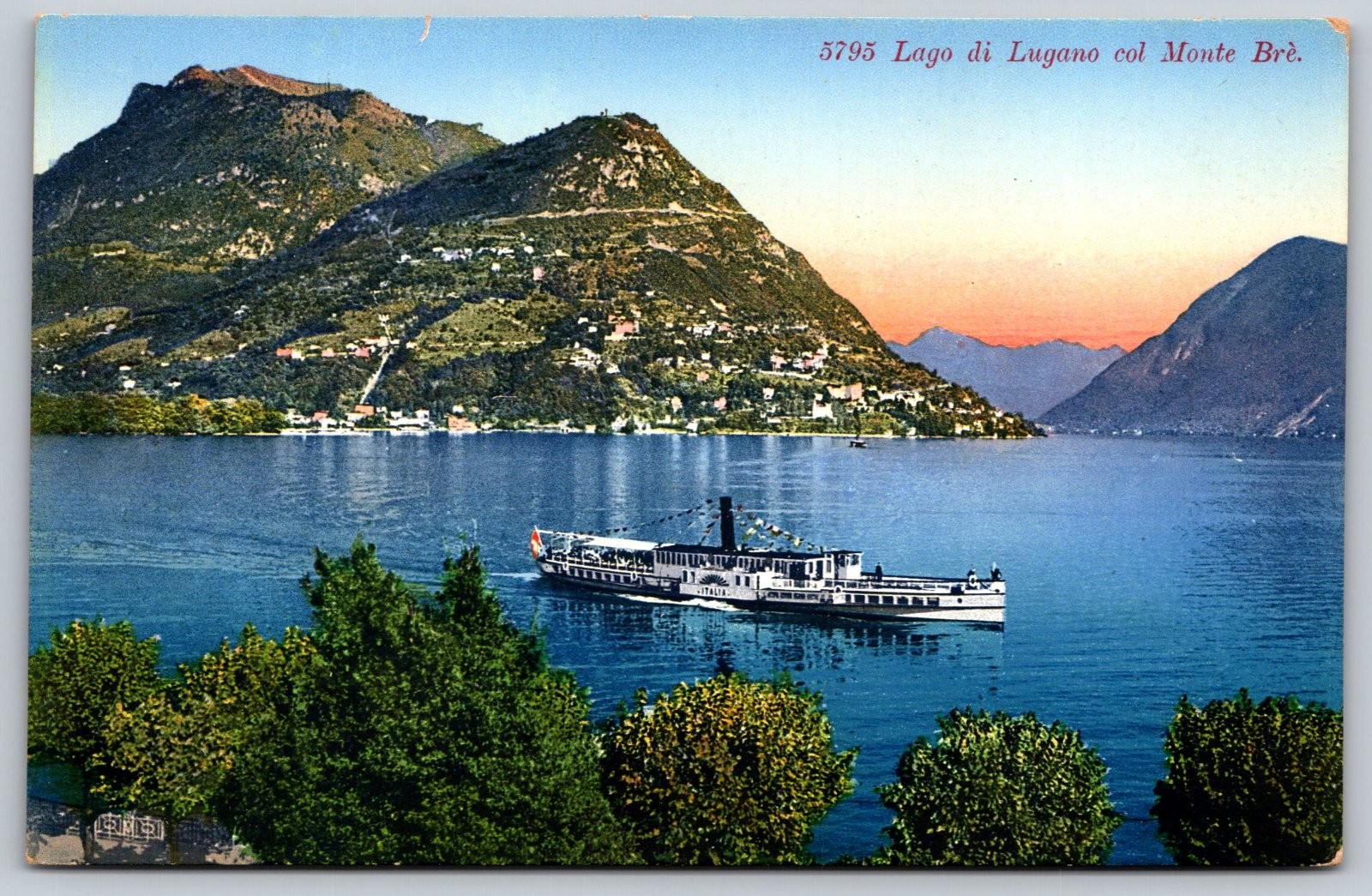 Lago di Lugano Monte Brè Steamship Switzerland Paul Bender Postcard PC388 Lago di Lugano Monte Brè Steamship Switzerland Paul Bender Postcard PC388